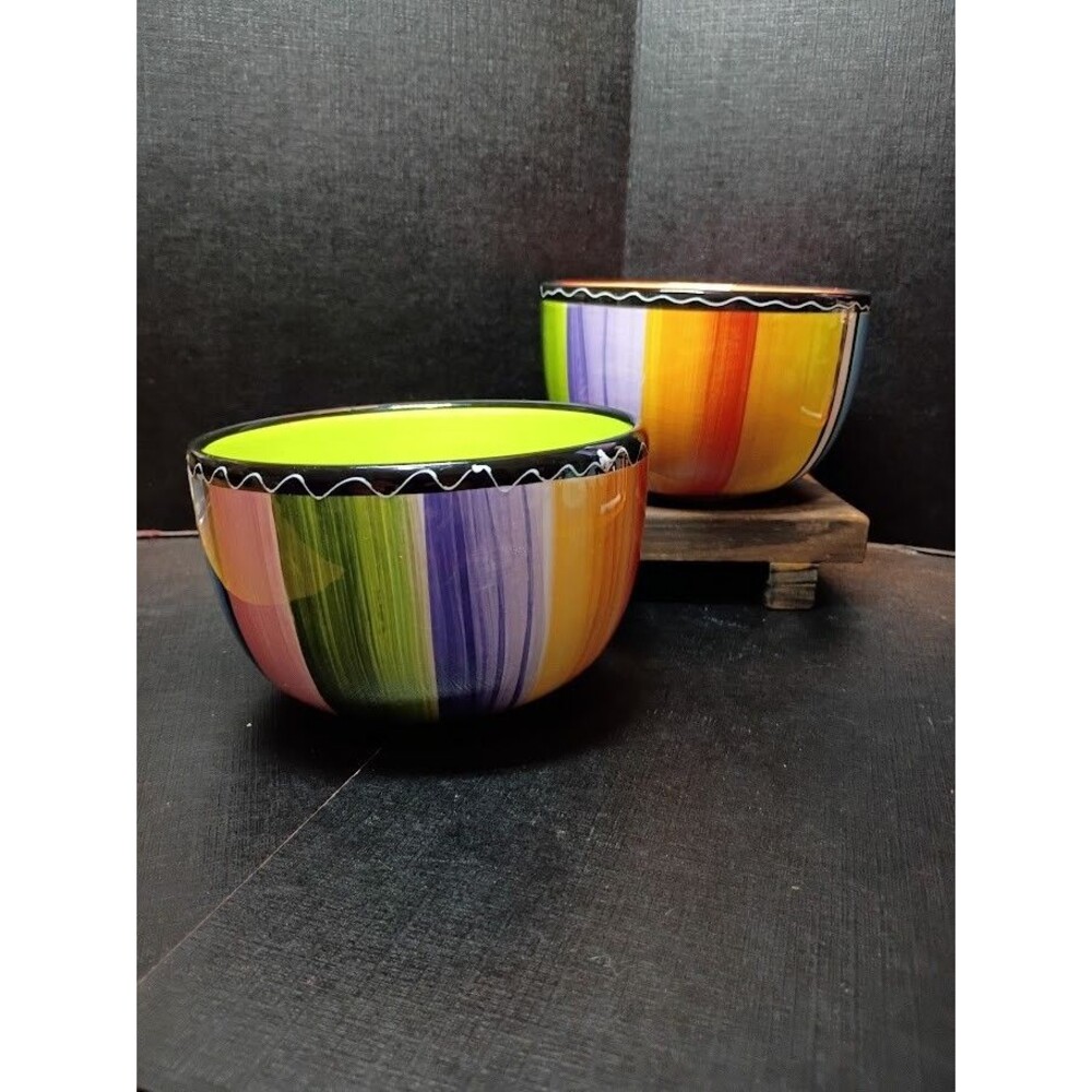 Nancy Green SERAPE Striped Bowls SET OF 2 Certified International MULTI-COLOR - Picture 2 of 16